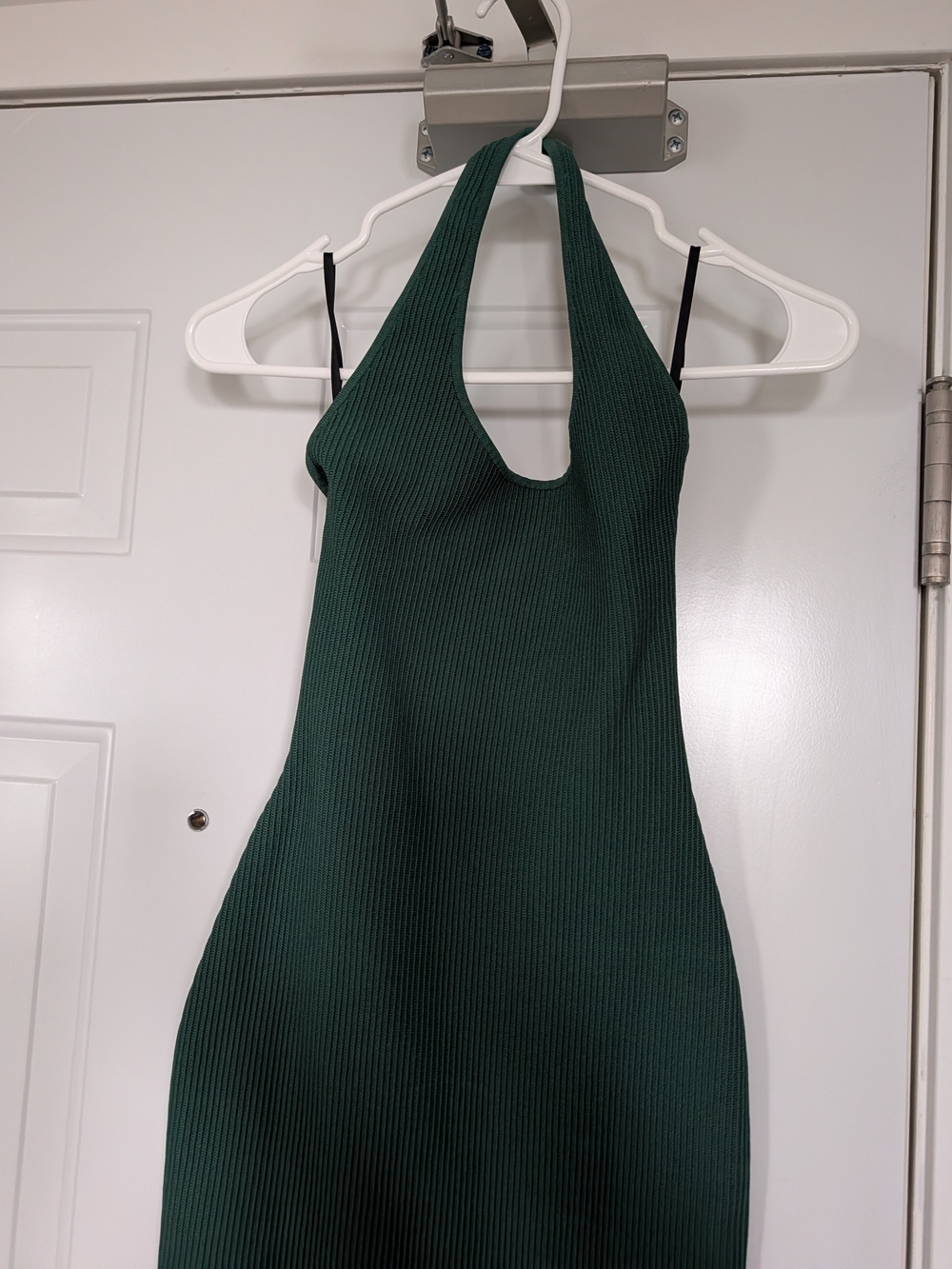 Babaton One-Shoulder Ribbed Mini/Midi Dress in Deep Green Halter